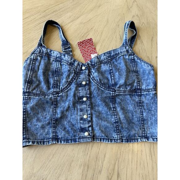 NWT Denim Jean Corset Bustier Crop Tank Top Country Western Cowgirl Pearl Snap 4 - Picture 10 of 12